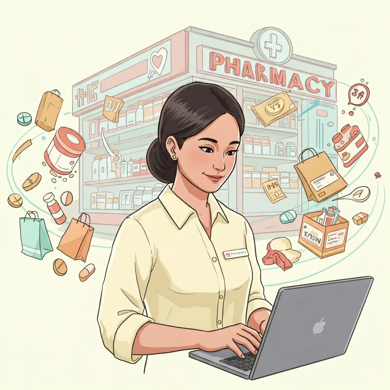 Apoteker sedang melakukan digital marketing