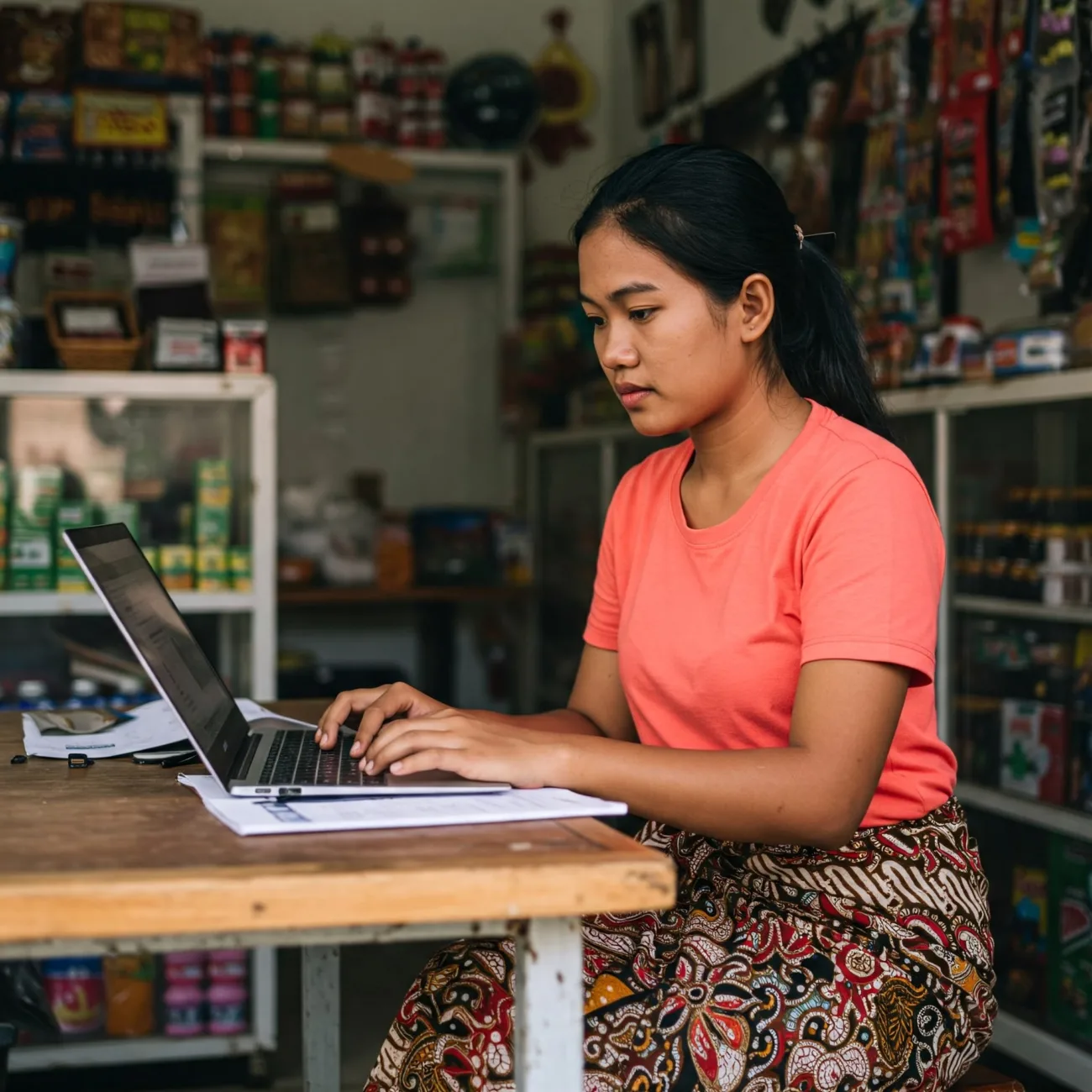 penjaga toko sedang melakukan pemasaran online